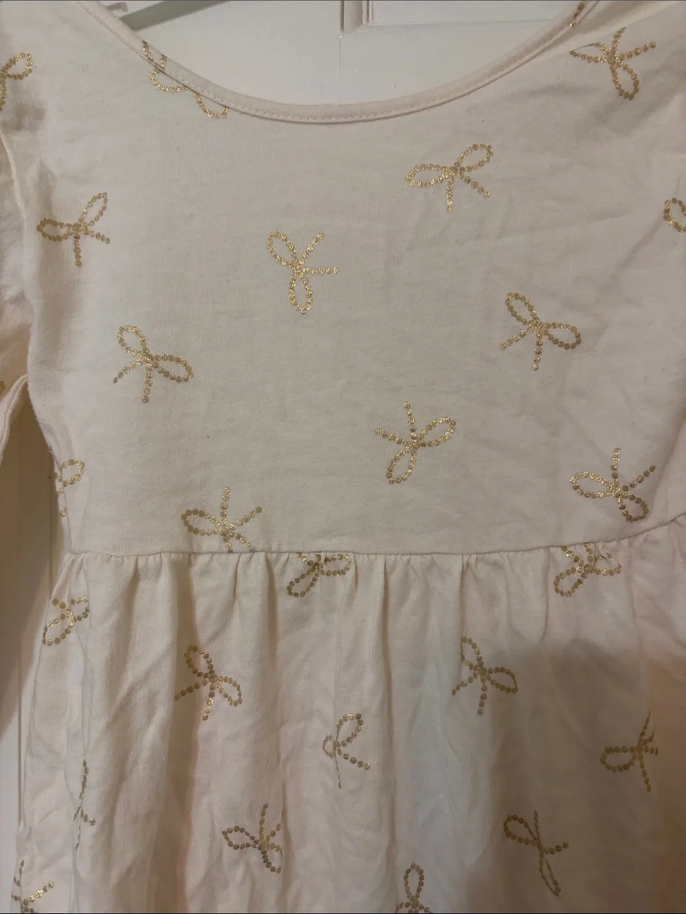 Old Navy Cream Long-Sleeve Dress with Gold Bow Detail